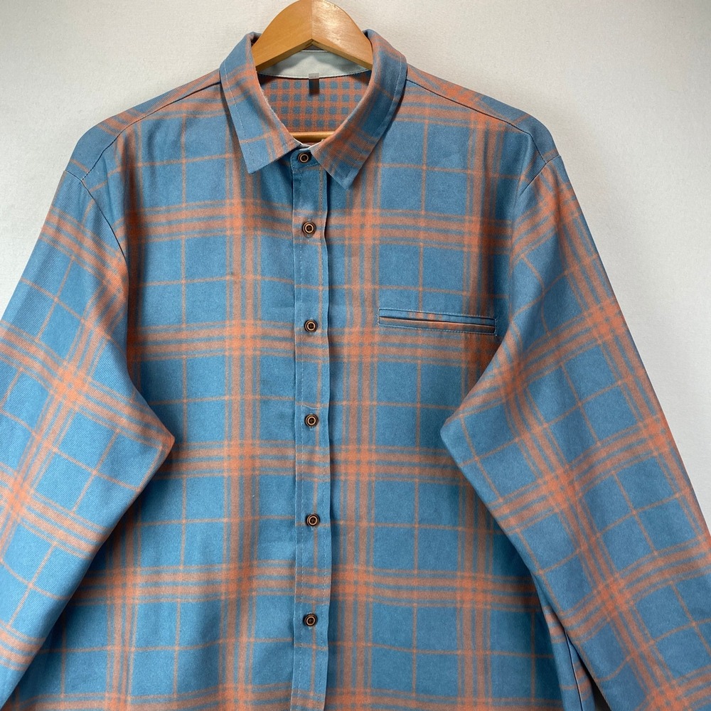 Unbranded Plaid Button Down Shirt Mens XL Blue Orange Long Sleeve Welt Pocket